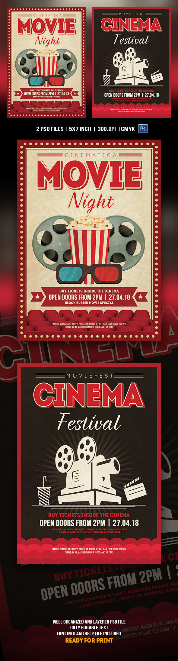 cinematic festival Movie Night Retro oldies Original poster print psd summer sunshine