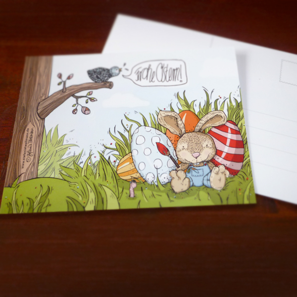 ecard  postcard Easter egg bunny bird worm gras Sunny spring greetings