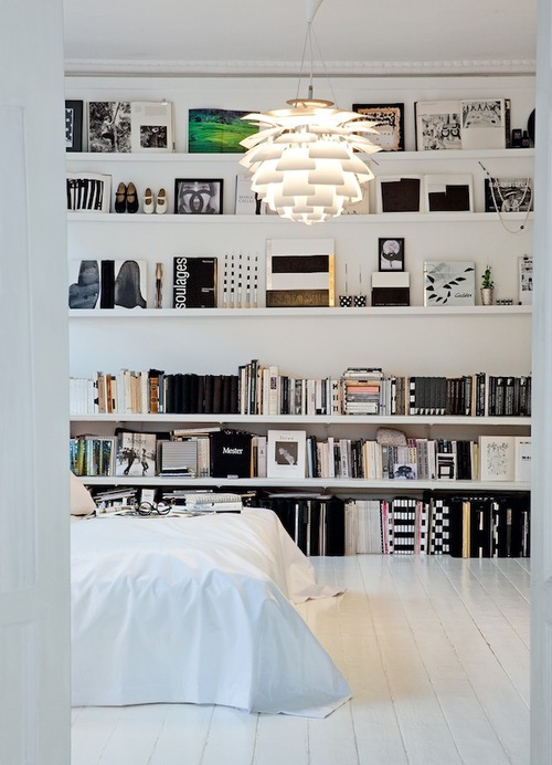 interior design  inspiration open shelves  trey desk  comfortable chair  patterned rug 
