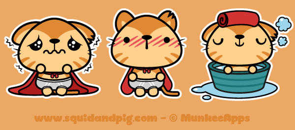 kawaii cute chibi stickers mobile app Cat cartoon emoticons squidandpig SuperHero