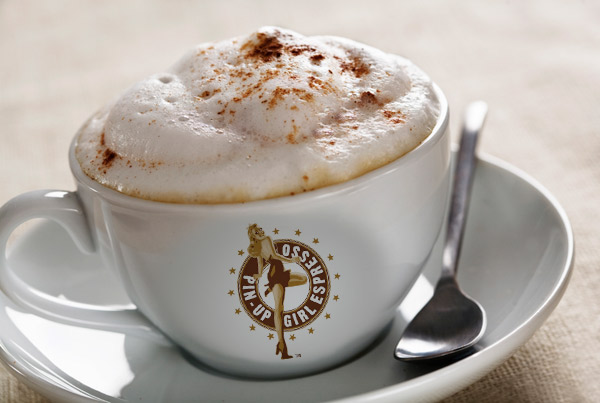 Coffee espresso Mocha latte froth Foam cappuccino swirl Hot sexy girl woman vintage pinup Retro