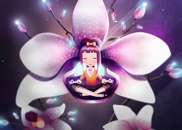 meditation Yoga flower orchid Phalaenopsis bloom glow fantasy spiritual ILLUSTRATION 