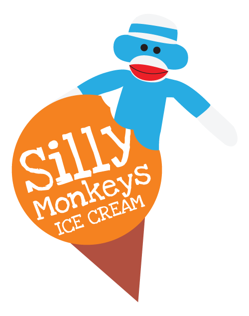 silly monkeys ice cream logo identity sock monkey Logo Design