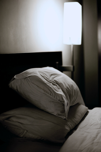 hotel bed pillow door lock Window layer night solitude Silhouette