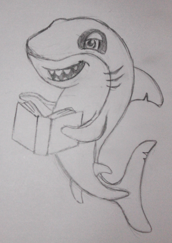 Character shark Reading book kids children cool cartoon