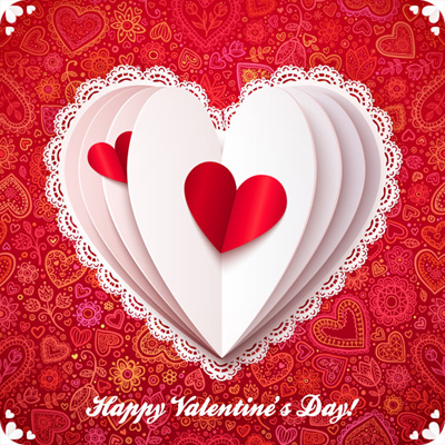 valentine Day heart live red paper origami  vector card greeting