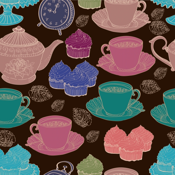 MORNING tea tatime seamless card repeat pattern textile vintage wallpaper