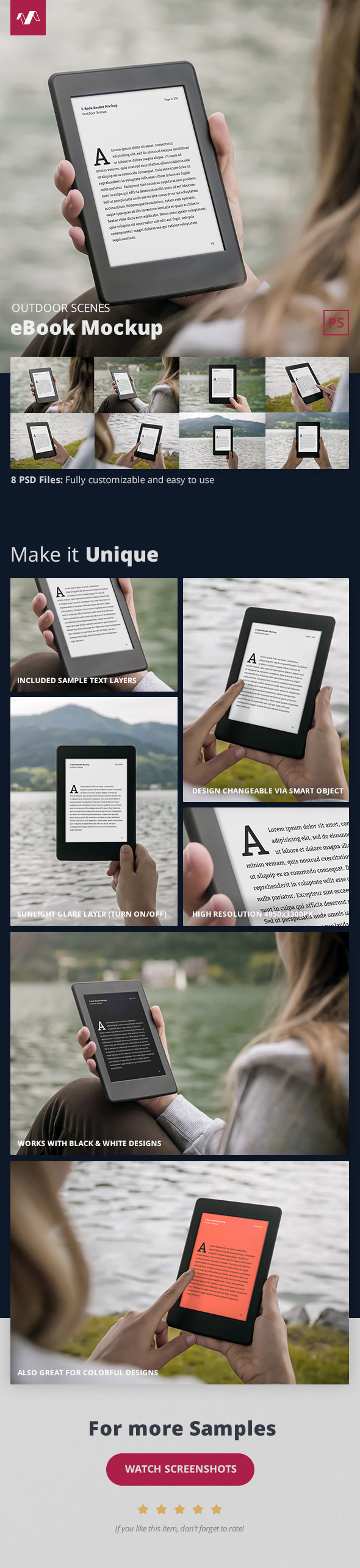 8款电子书屏幕演示样机模板素材 eBook Mockup Outdoor Scenes 2插图