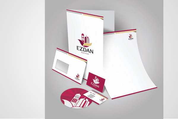Ezdan logo  Real Estate brand identity portfolio profile sketch print idea Qatar ads creative symbol