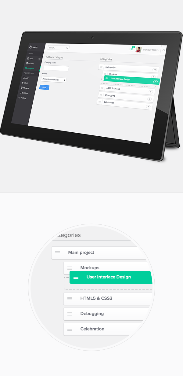 modern flat dashboard Interface green clean Productivity todo app application ios apple metro