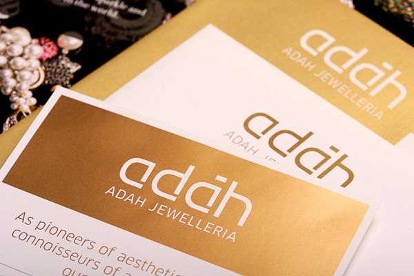 adah identity graphic font type gold jewelry Jewellery pearl brand jewelleria India bombay invite brochure card art