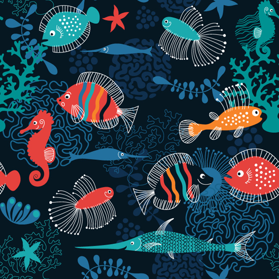 textile fabric marine sea fish pattern seamless
