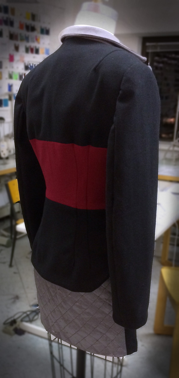 tailoring jacket sewing gray black red color blocking