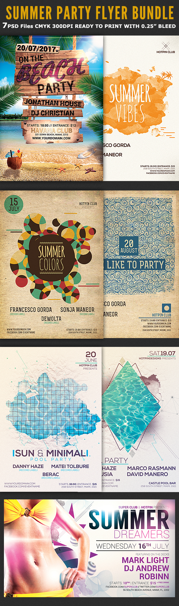 beach party club creative electro flyer design flyers Holiday House music Invitation