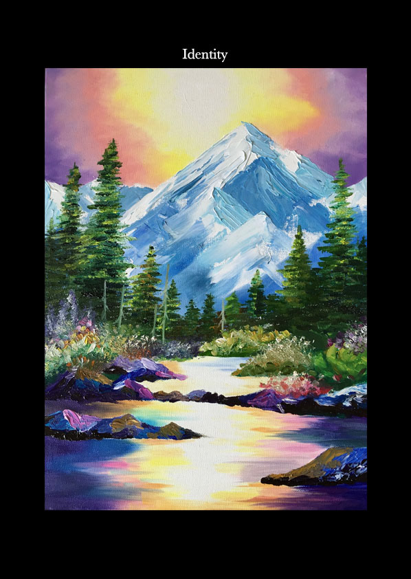 Image may contain: painting, mountain and television