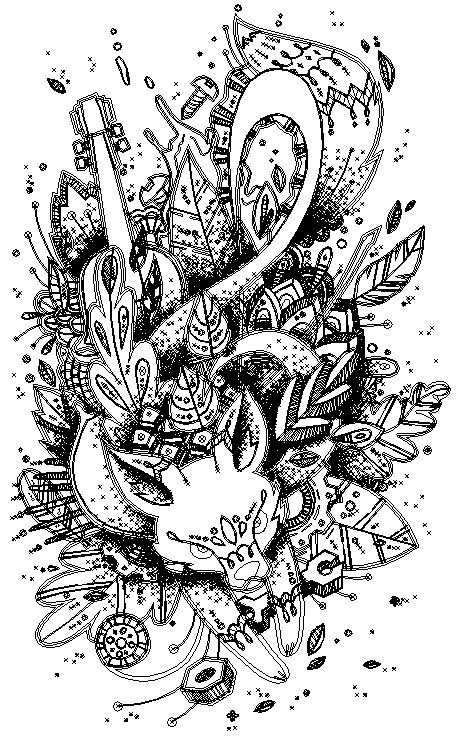 Musical musica doodle doodle art collage FOX zorro animal Nature naturaleza leaf orange blue aqua