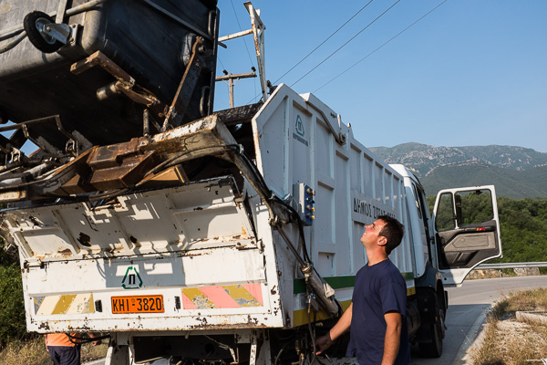 garbage trash grabage truck colour ioannina zitsa epirus Greece fuji fujifilm Finepix x100s people Documentary  portrait
