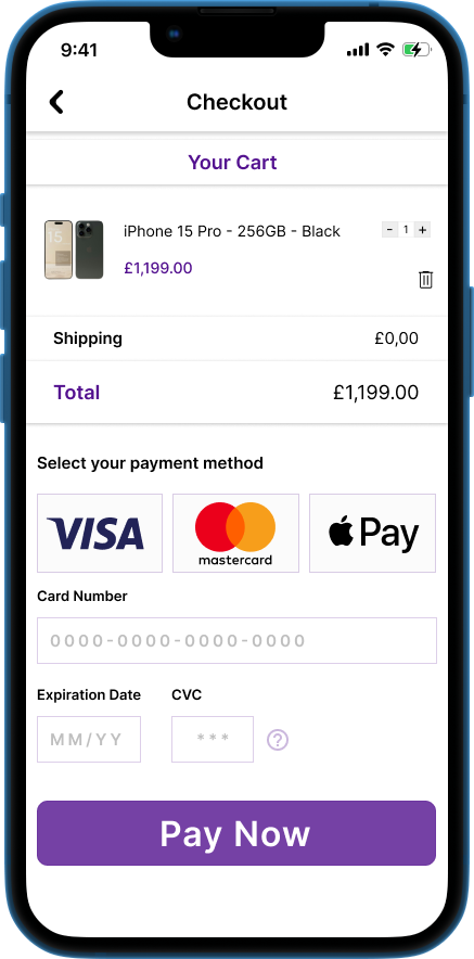 UI ux DailyUI checkout mobile begginer applepay Visa creditcard paynow