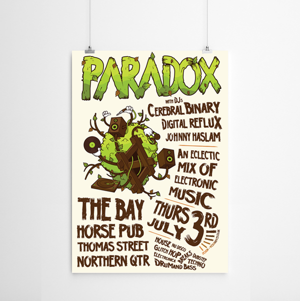Paradox poster green Tree  leaf dj gig