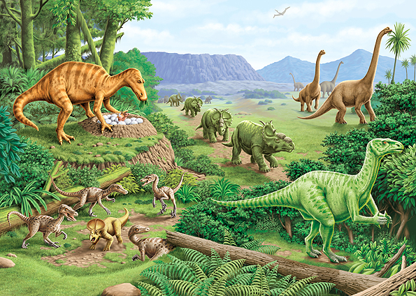 Dinosaur prehistoric Ancient eggs forest Iguanodon green plains leaves trees velociraptor Flying pteranodon brachyosaurus poster