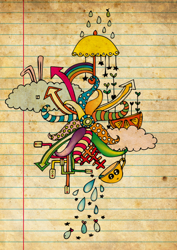 funfair joyful fancy cute colorful vintage girl bunny doodle Mug  notebook paper cartoon world balloon octopus rainbow