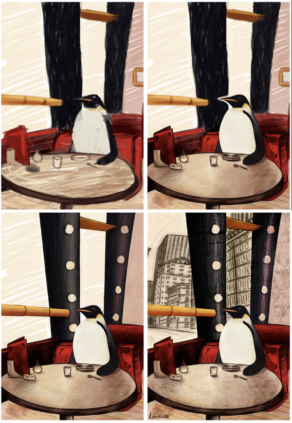 penguin cafe digital photoshop