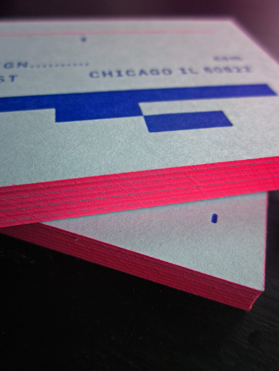 pink florescent pantone letterpress duplex business card firebelly