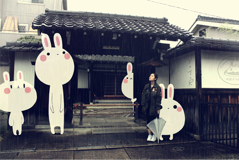 mixed media fantasy fairy tale cute kawaii japan Travel kyoto bunnies rain gif loop animated gif