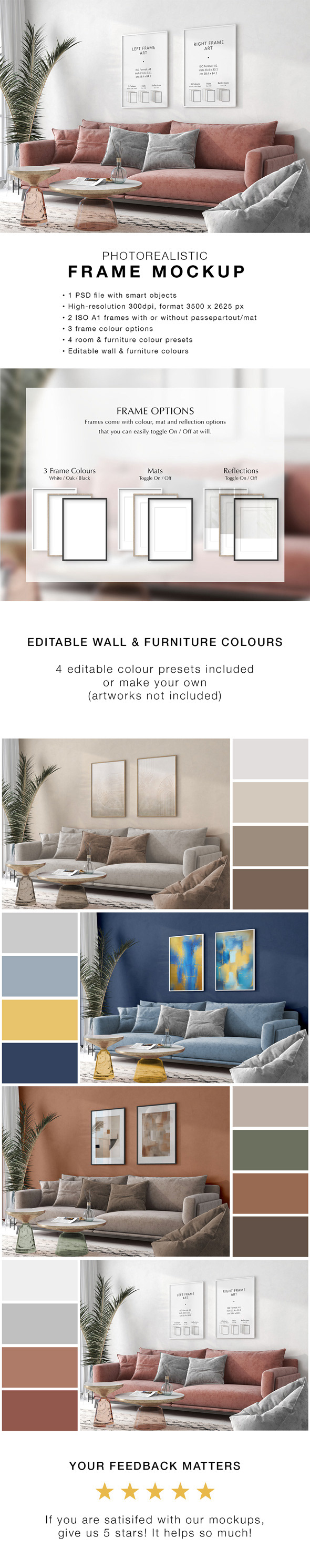 boho style changeable background editable template frame mockup interior design  living room mock-up template wall art Wall Gallery