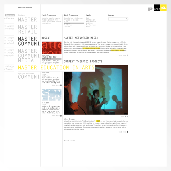 information design Website Rotterdam piet zwart institute