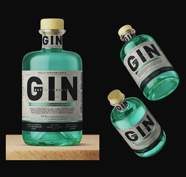 Gin Bottle Mockup+Free Sample