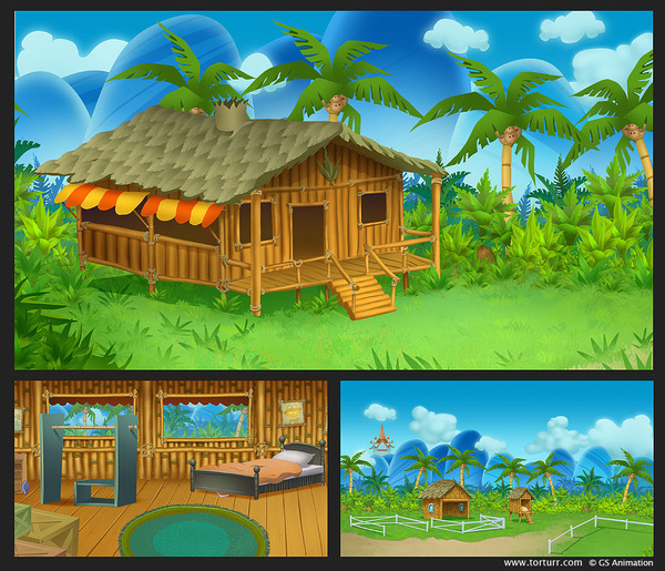 children Tropical islands colorfull cute cartoon