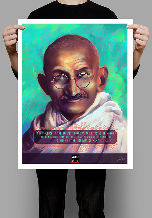 portrait peace gandhi India color poster t-shirt sketch lineart photoshop personality warchild