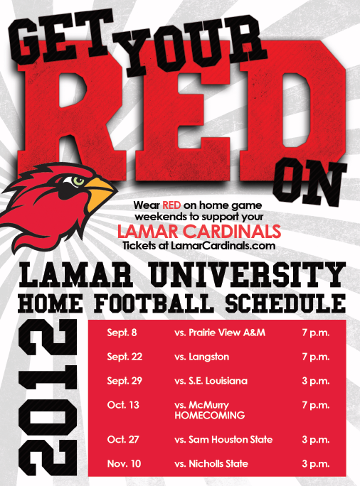 promotional campaign lamar university football Cardinals red poster banner sign