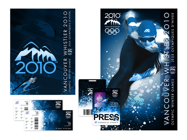 2010 Vancouver Winter Olympics Student work winter olympics Anthony Tuccitto Olympics 2010 future poster tickets event tickets press pass Media Kit die-cut photoshop scan lines