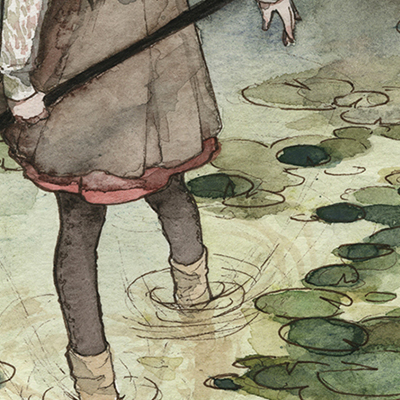 watercolour watercolor lily pond girl fish