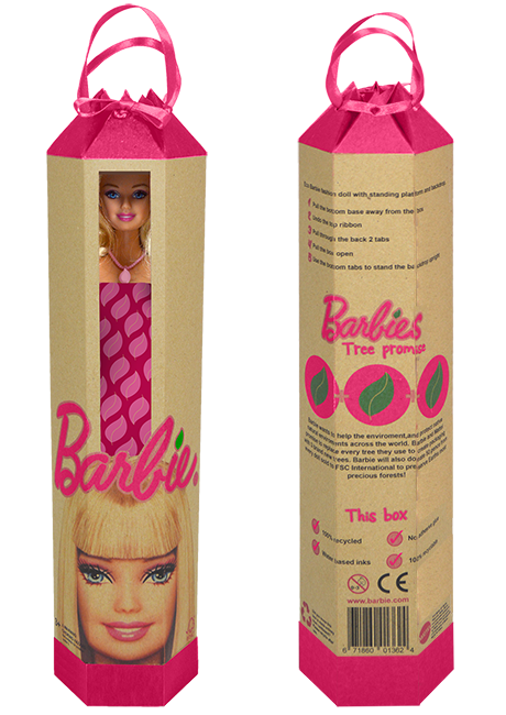 barbie pink eco Sustainable recycle doll box Rsa toy