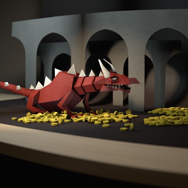 Animation Stop motion Hoek dragon paper c4d