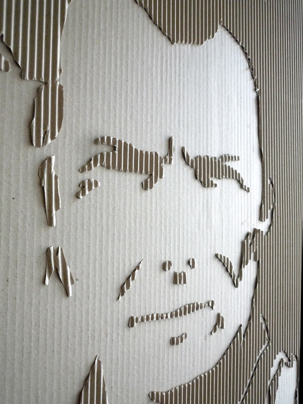 corrugated card board corrugated cardboard card board jane fonda papercut cut paper collage portrait fonda Clint Eastwood