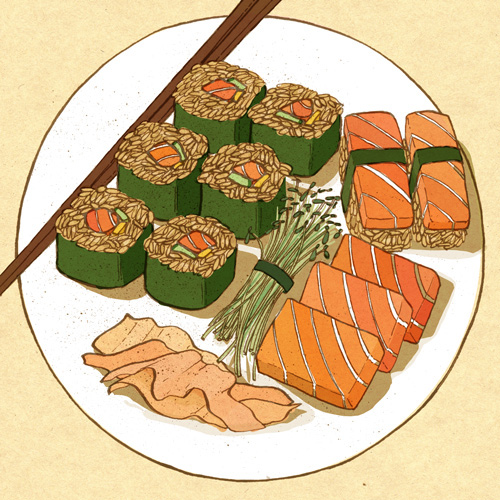 fish  Self Promotion  ink drawing japanese Sushi