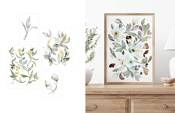 Watercolor botanical illustration Floral pattern design