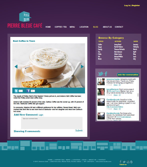 Website Web web page cafe French pierre blue Layout purple green pink