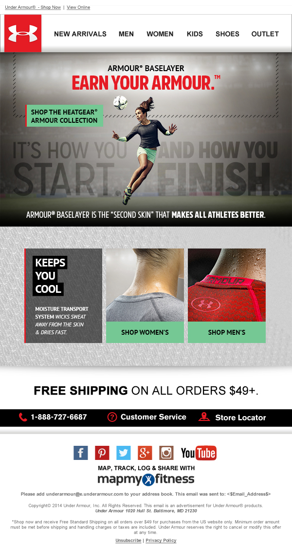 Under Armour sports marketing soccer sports atheletic heat e-commerce Website home page Email Layout Heatgear
