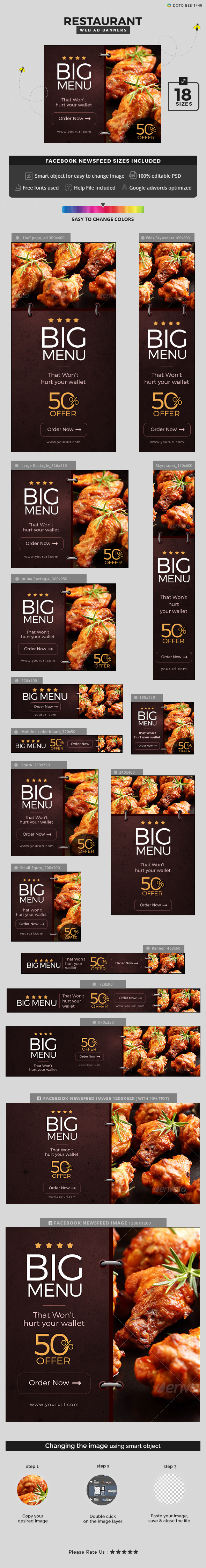 adroll Animated Banner banner pack banner set banners business COUPON Deal discount eat fastfood flat design Food 