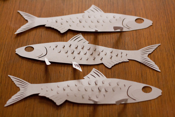 paper cut fish glasses boat plane clock bric-a-brac