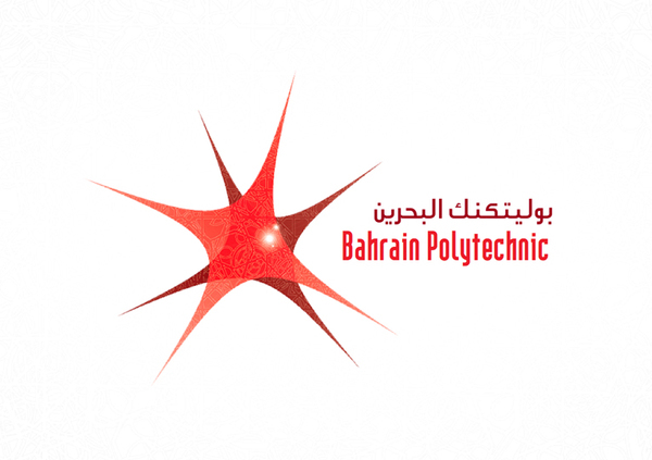 logo identity University Polytechnic Bahrain stationary brochure photo shooting brand red arabic Arabic logo