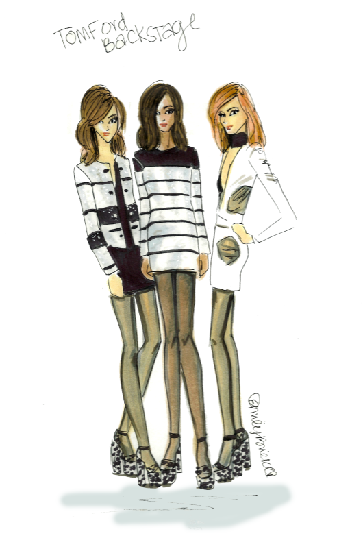 fashion illustration tom ford fashion show runway show ss15 backstage silver black White stockings runway Style runway style