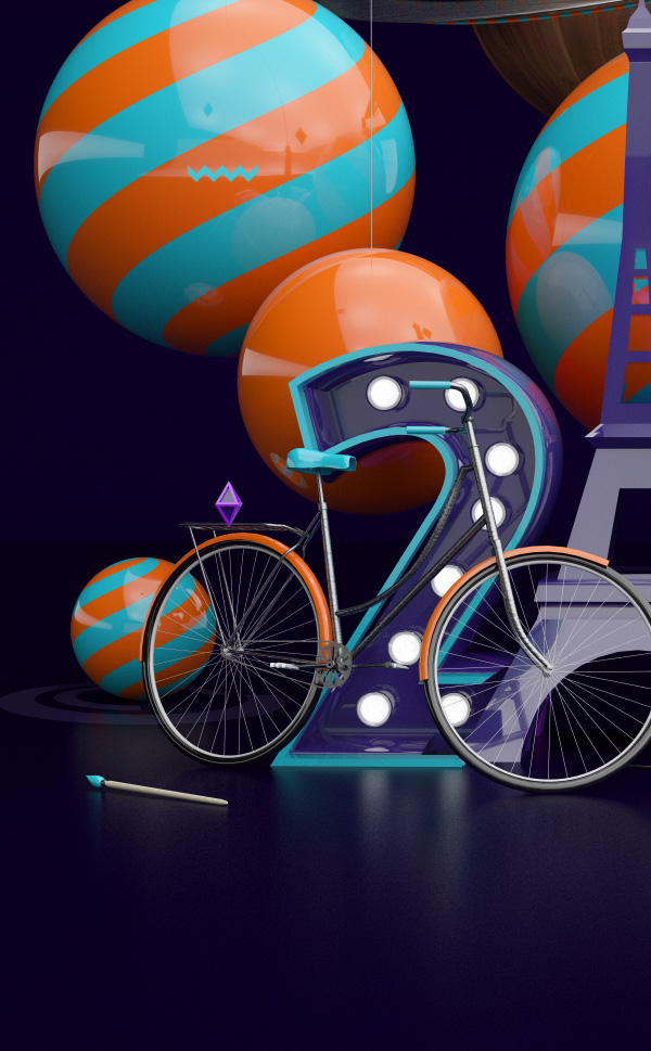 cinema 4d photoshop kot agency rope light neon type 3D rdn purple gold pikles vray Bike