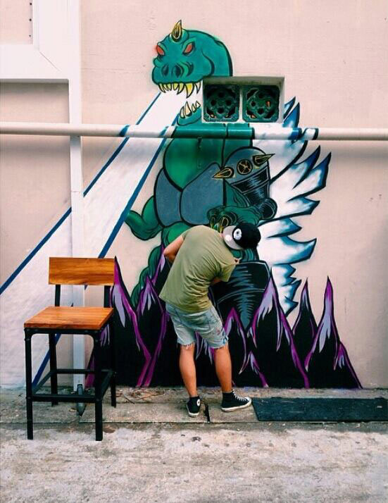 #mural #painting #paint #lifeisbeautifulsg #alley #kaiju #godzilla #illustration #street #art #streetart #graffiti