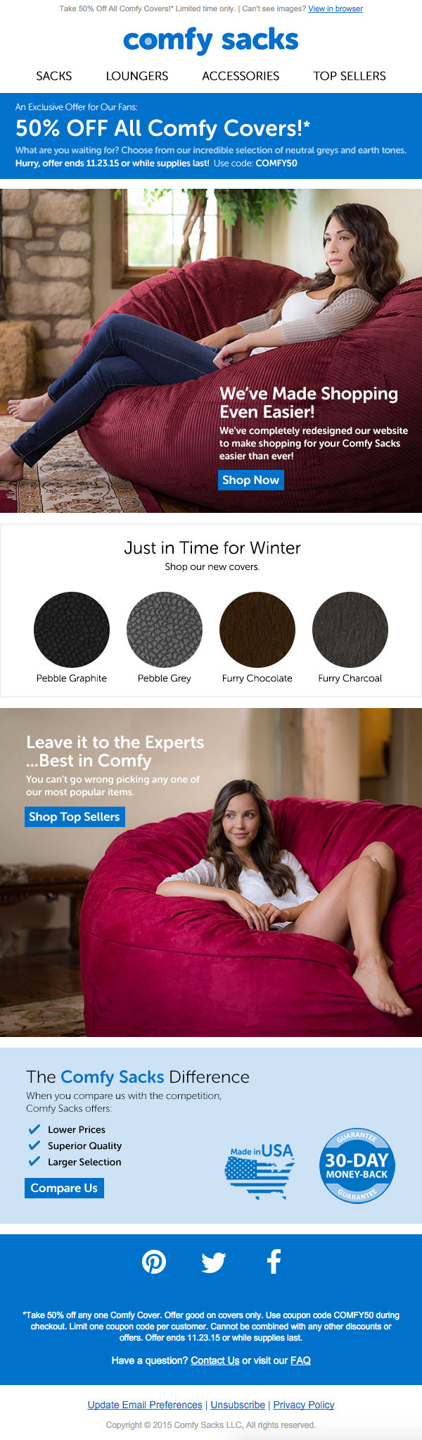 Email Newsletters Bean Bag chairs Comfy Sacks